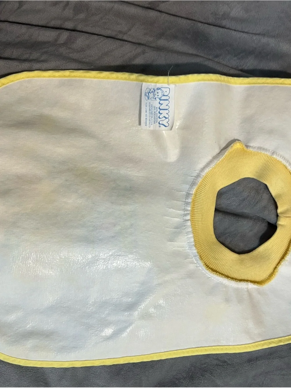 Vintage Yellow-Trim Baby Bib with Mailbox Graphic